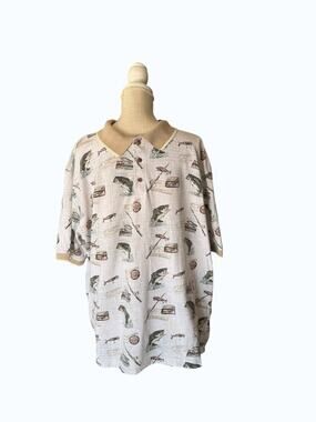 American Summer Polo Shirt XL Fishing Print Cotton Short Sleeve